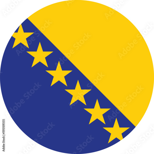 Round Bosnia and Herzegovina flag icon, national flag of Bosnia, White isolated background National Flag.