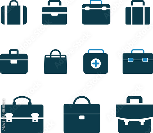 Briefcase Icons Set on White Background. illustration