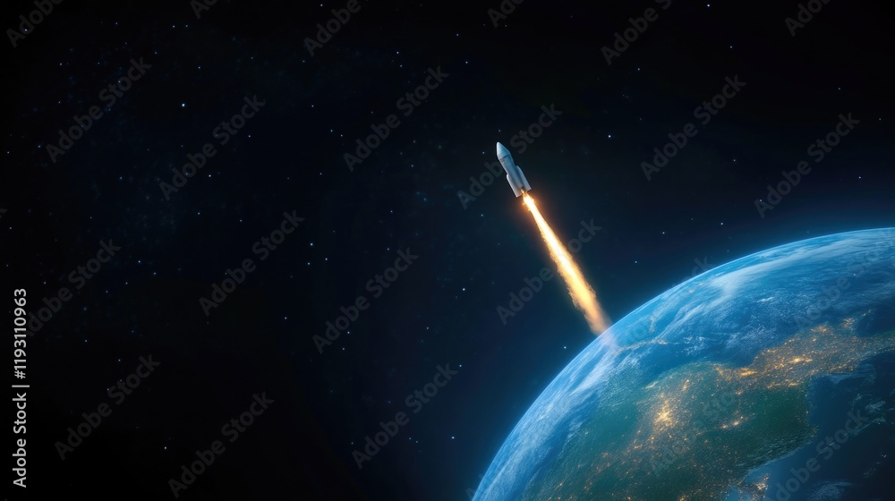 Obraz premium Space Rocket Flying with Earth Shrinking
