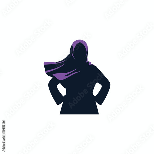 Beauty arabian woman with black hijab on her head looking forward. Strong Female muslim person on white background design for print. Girl power concept for empowerment women. Vector illustration 