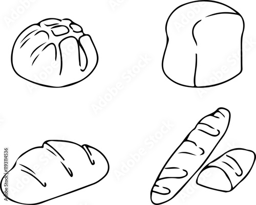 A set of vector linear illustrations of bread icons