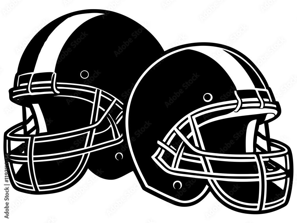 Naklejka premium Minimalist Black and White Illustration of Football Helmets in Symmetrical Composition