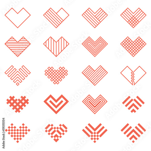Different Geometric Heart Icon Collection.