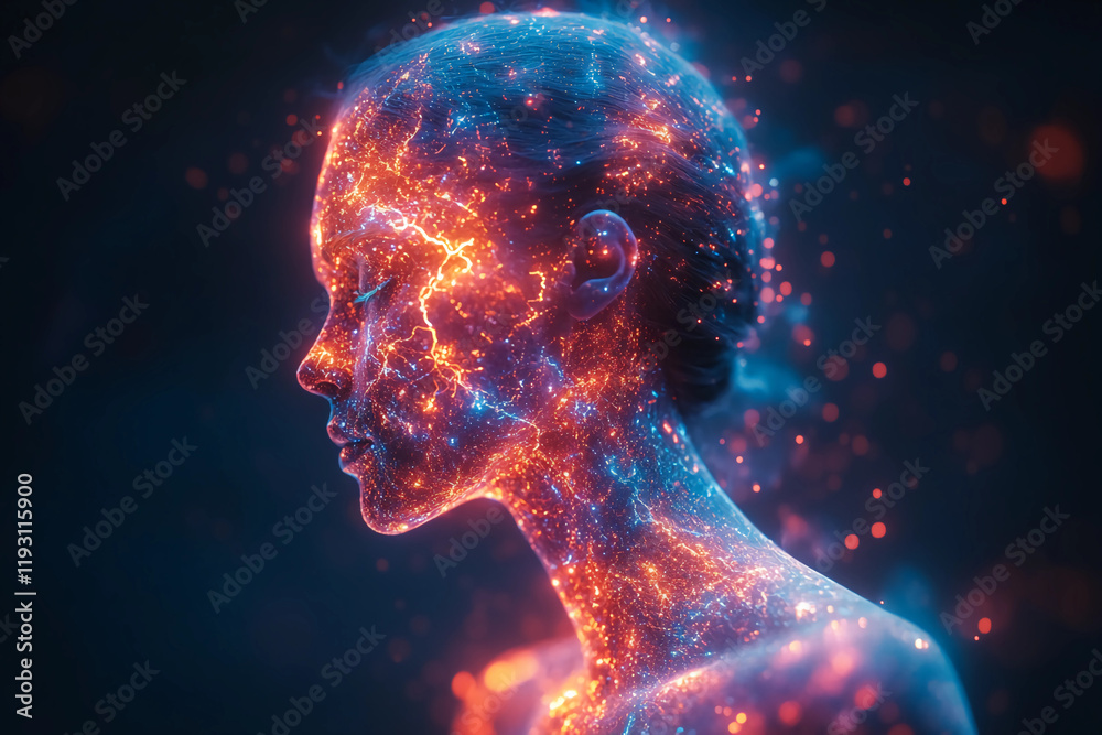 Neon Evolution: A glowing, fragmented silhouette of a person breaking apart and reassembling in neon colors, symbolizing constant personal growth, transformation, and self-improvement Neon Evolution: A glowing, fragmented silhouette of a person breaking apart and reassembling in neon colors, symbolizing constant personal growth, transformation, and self-improvement