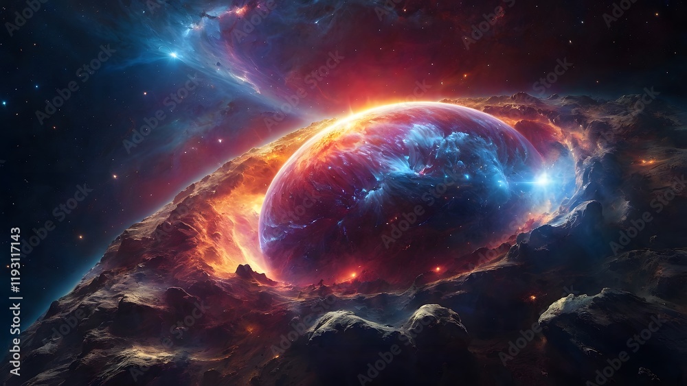 Stunning View of a Vibrant Cosmic Nebula With Swirling Colors and Celestial Features in Deep Space Stunning View of a Vibrant Cosmic Nebula With Swirling Colors and Celestial Features in Deep Space