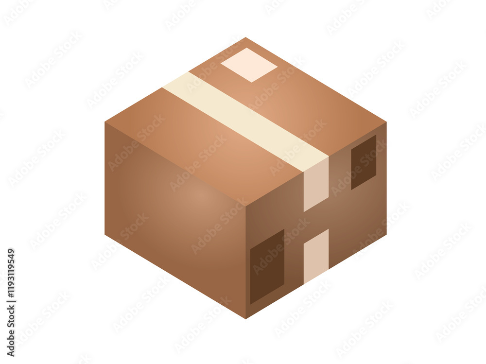 Liight brown cardboard package box icon with shipping label and taped shut Liight brown cardboard package box icon with shipping label and taped shut