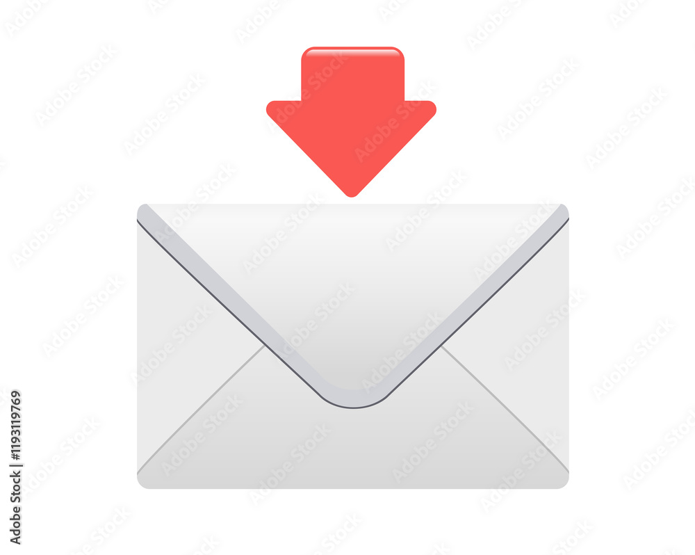 Back of white envelope with down red arrow icon Back of white envelope with down red arrow icon