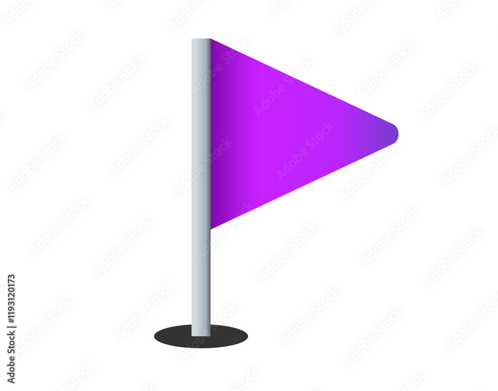 Triangular gradient purple flag icon with silver pole