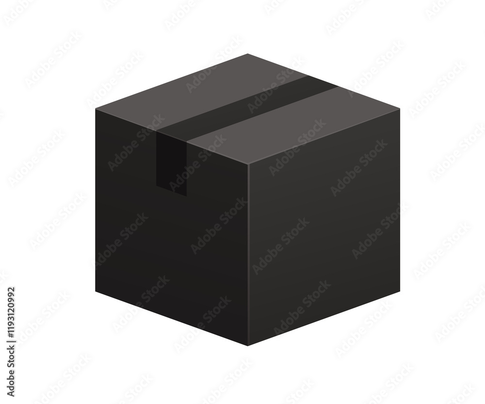 Black square recycled cardboard product parcel box icon with packing tape Black square recycled cardboard product parcel box icon with packing tape