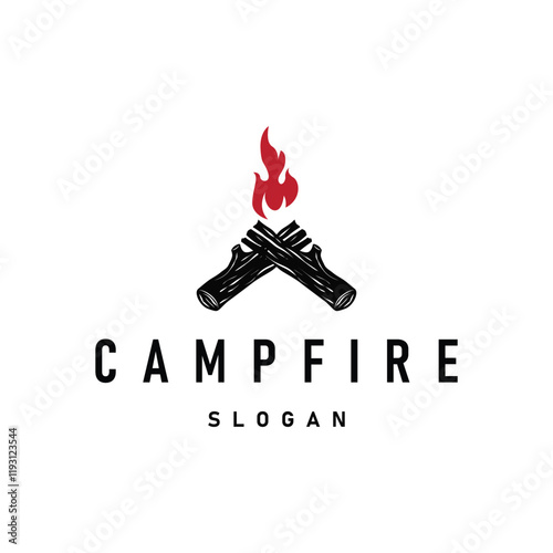 Design wood and fire, logo campfire bonfire vector camping adventure vintage illustration