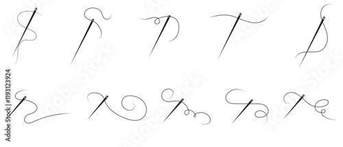 Needle and thread silhouette icon vector illustration. Tailor logo with needle symbol and curvy thread isolated on white background.