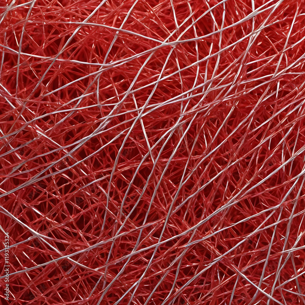Fototapeta premium Close-up of intertwined red and silver threads in an abstract design 