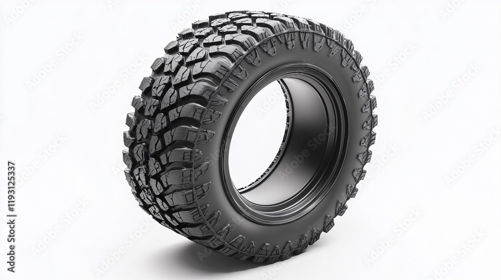 All-terrain off-road tire designed for maximum stability and performance in harsh outdoor environments style book illustration All-terrain off-road tire designed for maximum stability and performance in harsh outdoor environments style book illustration