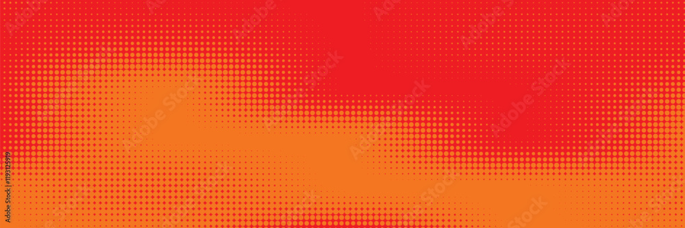 Polka dot pop art halftone pattern. Red dots on orange background