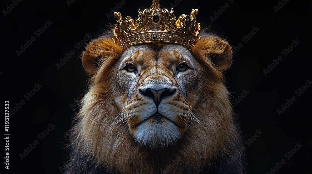 Fototapeta premium Majestic lion wearing a golden crown. (2)