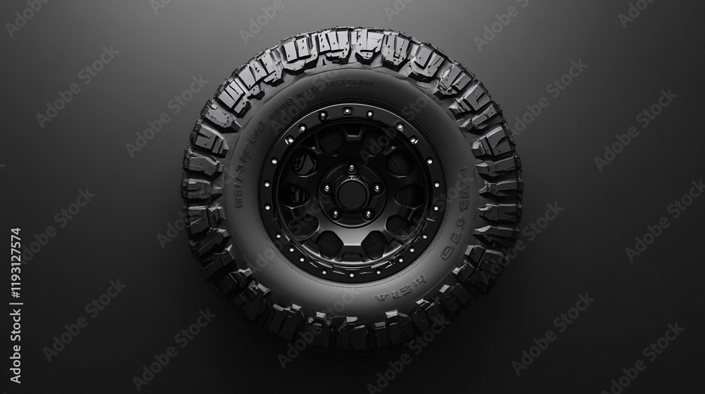 All-terrain off-road tire designed for maximum stability and performance in harsh outdoor environments style book illustration All-terrain off-road tire designed for maximum stability and performance in harsh outdoor environments style book illustration