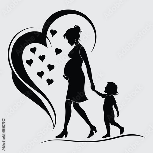 Pregnency and parenthood image silhouette vector art and illustration	