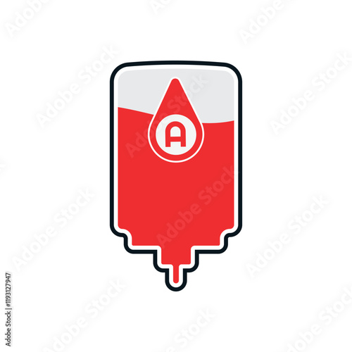 Blood donation plastic bag with tube in flat style. Donate blood concept. Medical background. Vector illustration. EPS 10. A blood type.