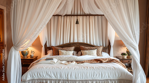 Luxury Bedroom Interior Design  Elegant Canopy Bed  Comfortable Bedding  and Calming Decor