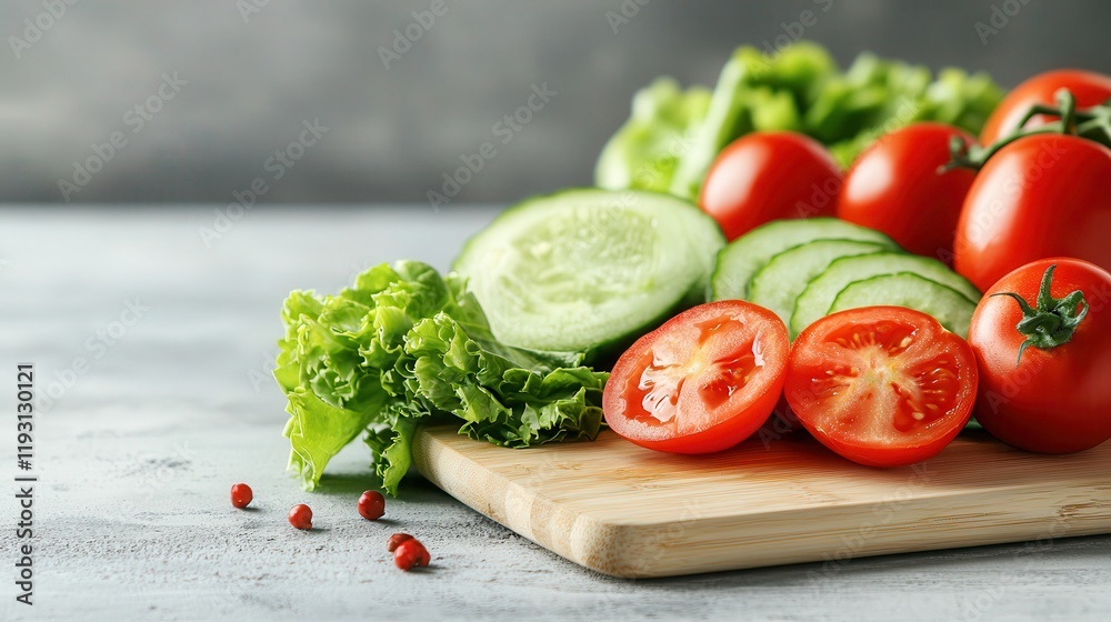 Spotless kitchen countertop featuring vibrant, fresh vegetables artfully arranged on a cutting board, highlighting food safety and hygiene Spotless kitchen countertop featuring vibrant, fresh vegetables artfully arranged on a cutting board, highlighting food safety and hygiene