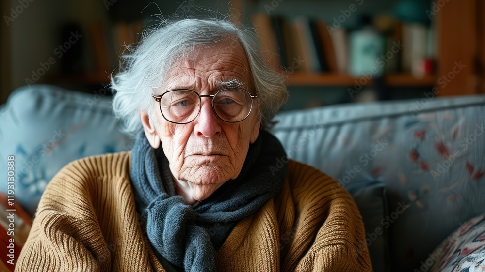 Elderly man with thoughtful expression in cozy home setting, reflecting feelings of solitude and introspection Elderly man with thoughtful expression in cozy home setting, reflecting feelings of solitude and introspection