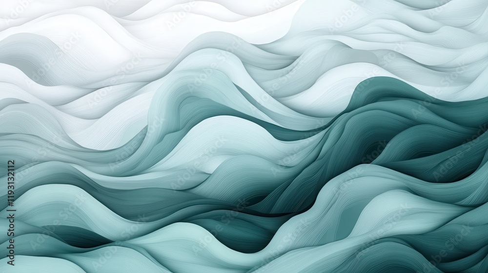 Obraz premium Gentle flowing waves in pastel mint and gray create a textured gradient landscape