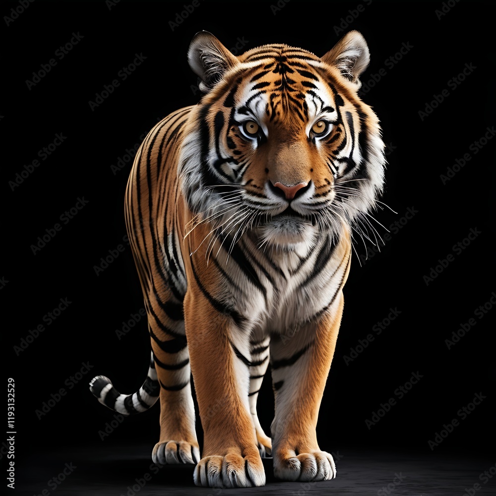 Majestic Tiger Standing Proudly Against A Dark Background Majestic Tiger Standing Proudly Against A Dark Background