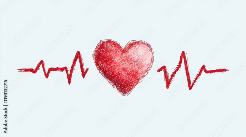 Digital art concept red heartbeat wave animation around heart Digital art concept red heartbeat wave animation around heart