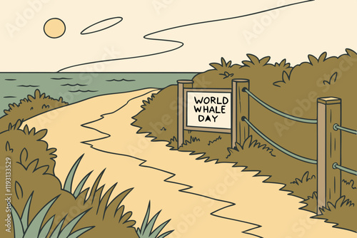 Illustrated path leading to a World Whale Day event