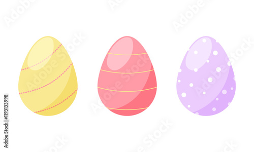 Set of colorful bright Easter eggs. Flat vector illustration on white background for cards, design for spring holiday