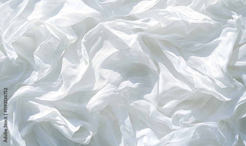 Obraz premium White silk fabric texture background, flowing drapery, soft folds, elegant design element