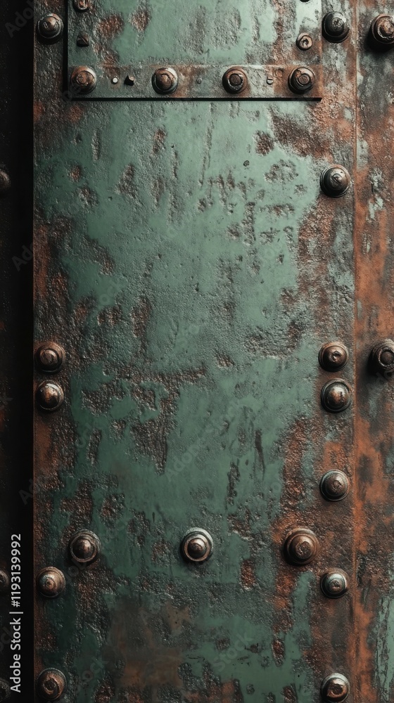 Fototapeta premium Metal surface showcasing tarnished green, oxidized brown, and charcoal black hues, creating a vintage and industrial atmosphere