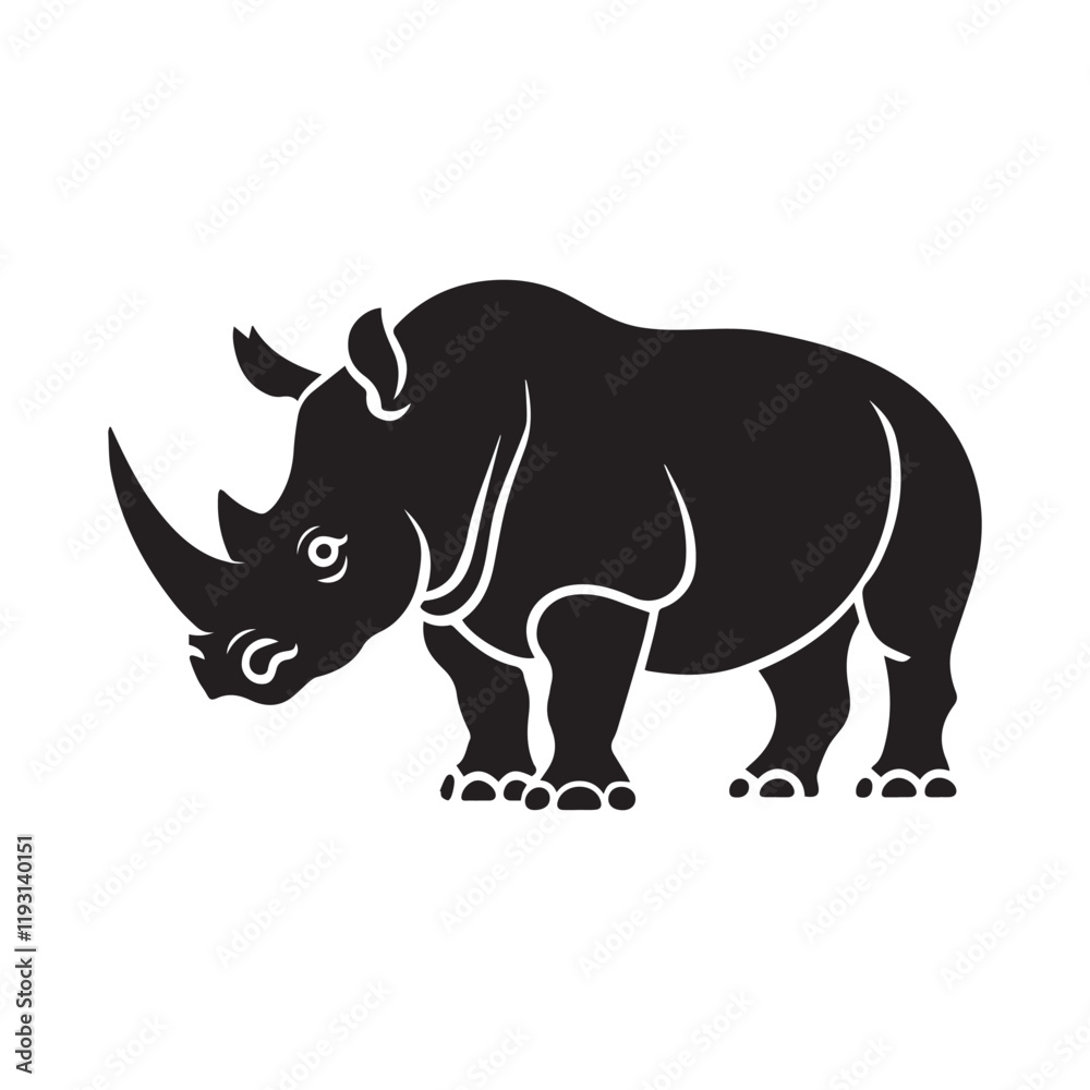 Fototapeta premium A Rhino Vector Silhouette is a stylized, scalable image of a rhinoceros created using vector graphics. This type of graphic is characterized by its crisp, clean lines and solid
