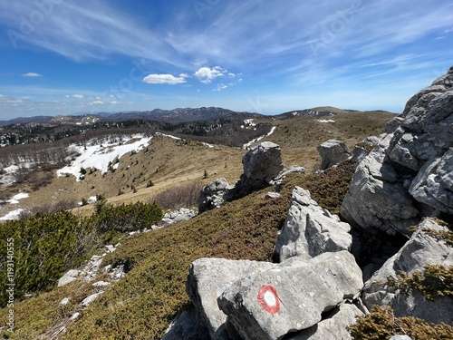 Mountaineering signs and climbing markings in the area of ​​the Northern Velebit National Park, Croatia (Planinarske oznake i penjačke markacije u nacionalnom parku Sjeverni Velebit, Hrvatska) photo