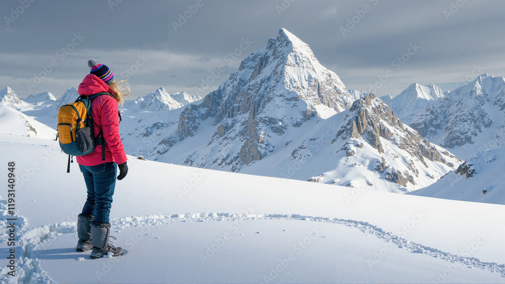 Winter mountain vacation with a backpack and beautiful views. Winter mountain vacation with a backpack and beautiful views.