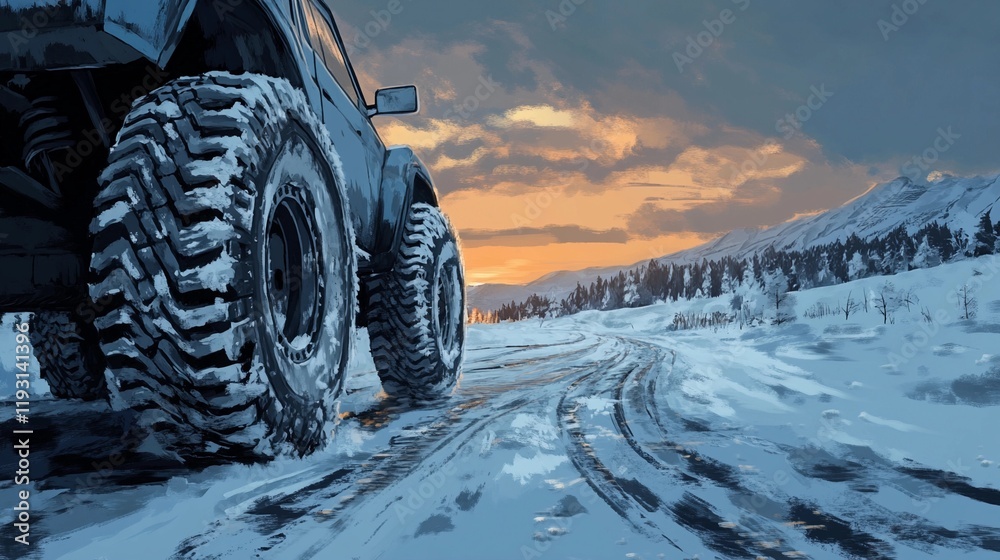 High-performance off-road tire with rugged tread for superior grip on uneven surfaces style book illustration High-performance off-road tire with rugged tread for superior grip on uneven surfaces style book illustration