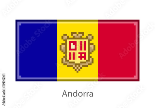 Vector illustration of the Andorra flag isolated in pixel art or mosaic style on white background. Collection of flags of the countries of the world.