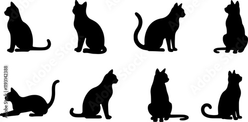 A cat silhouettes pet animals graphics set