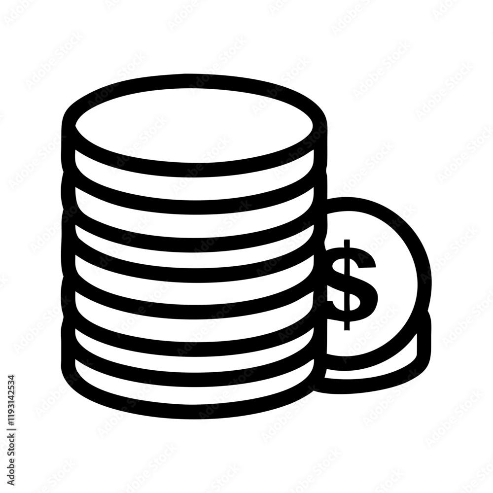 Coins Stack Icon in black outline on white background Coins Stack Icon in black outline on white background