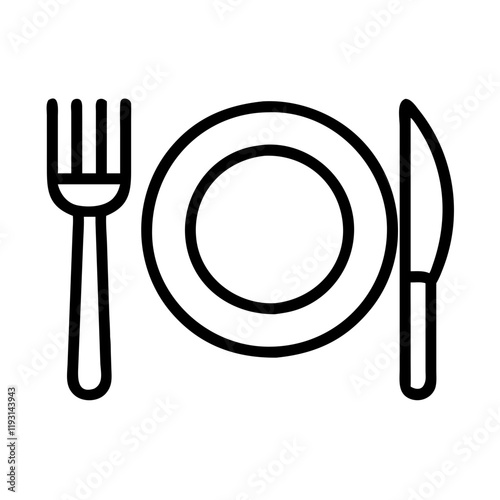 Plate And Cutlery Icon illustration in black and white