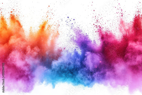 Colorful powder explosion creating vibrant hues on white background