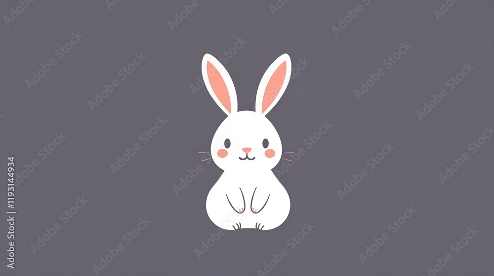 Obraz premium Cute cartoon bunny with pink ears and rosy cheeks on a simple background for Easter graphics and designs