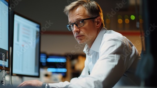 An IT auditor reviewing a companyâ€™s network infrastructure, ensuring that data security measures are in place and functioning correctly. photo