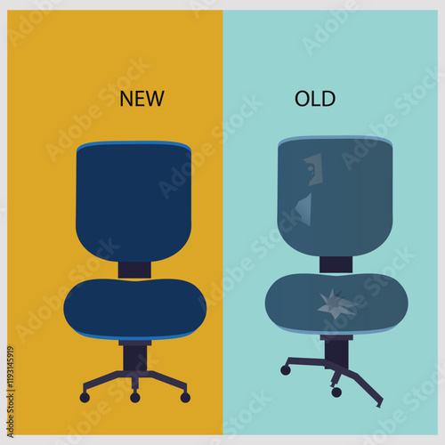 Old vs new technology. Modern flat art office furniture chair vector design illustration.