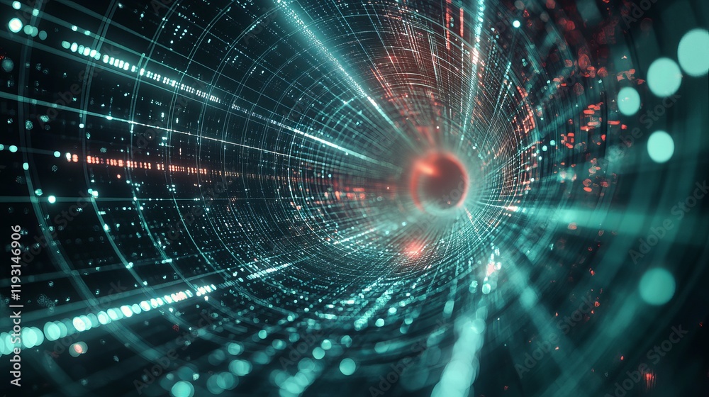 Obraz premium Abstract Digital Tunnel with Glowing Lines and Particles