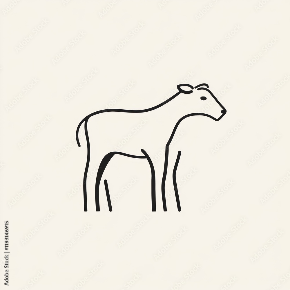 Obraz premium Simple line drawing of a young goat; pastoral scene; farm animal illustration; for children's book