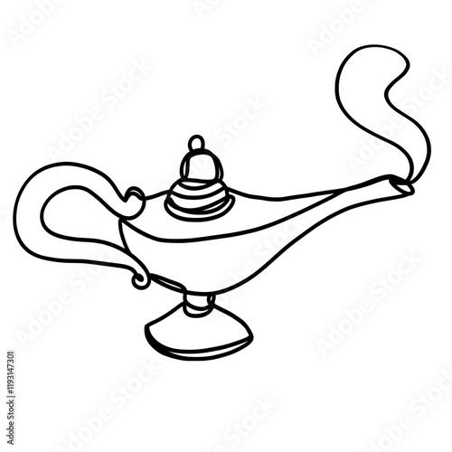 Magic aladdin lamp one line art drawing 