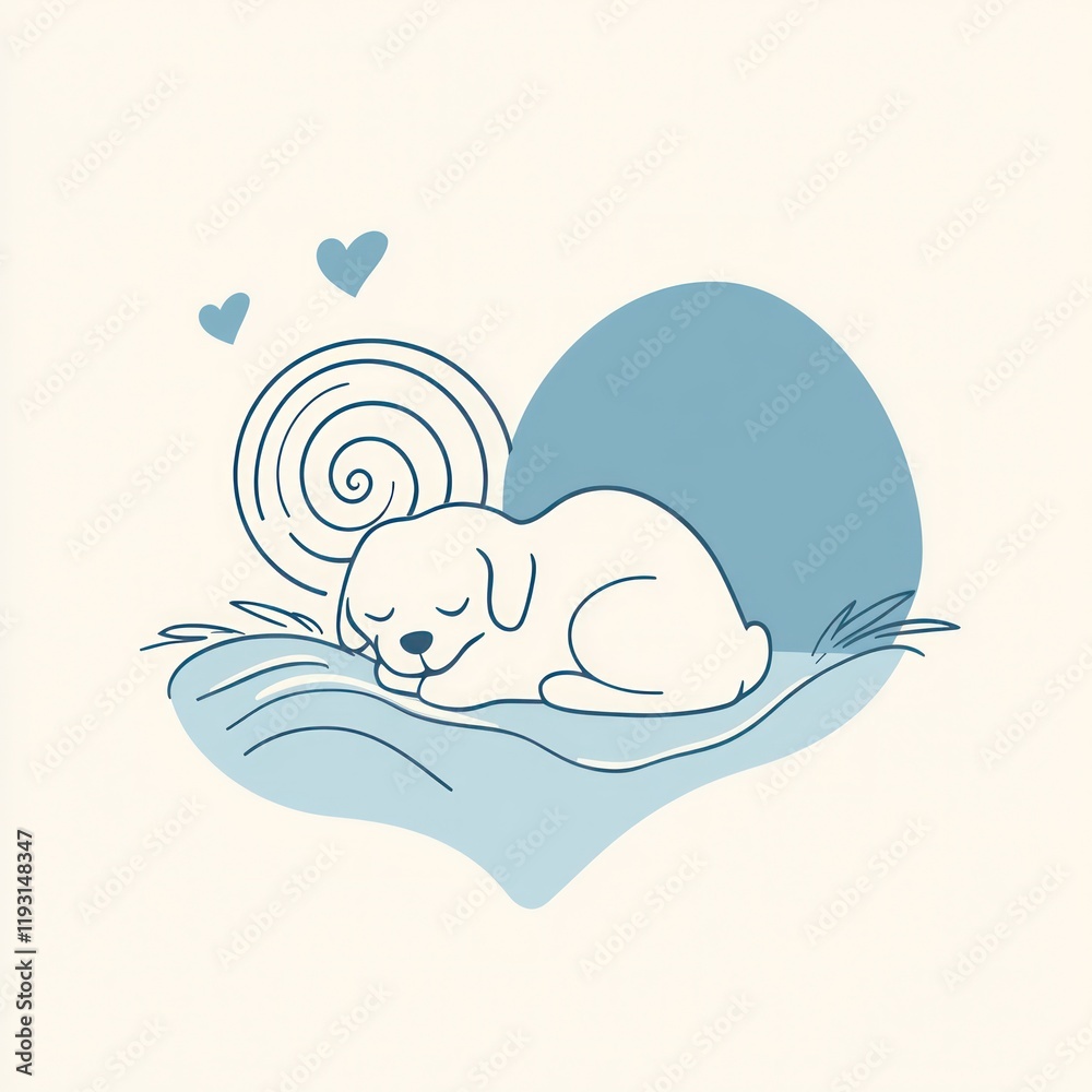 Puppy sleeping peacefully on a heart-shaped bed, dreaming sweet dreams Puppy sleeping peacefully on a heart-shaped bed, dreaming sweet dreams