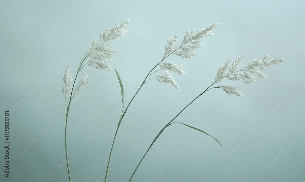 Obraz premium White grass flower stems against a light blue background, ideal for nature or minimalist designs