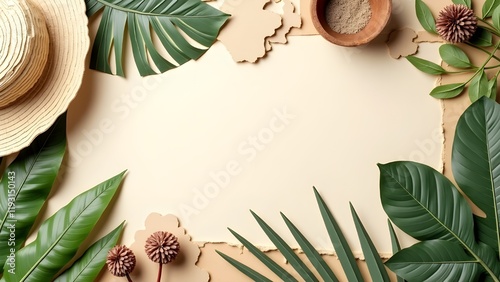 Eco-friendly lifestyle poster with natural textures and earthy color palette photo